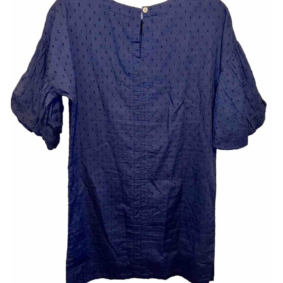 Fitzroy & Willa XS Dress Navy Blue Eyelet Puff Sleeve Preppy Classy Minimal Corp - Picture 4 of 11